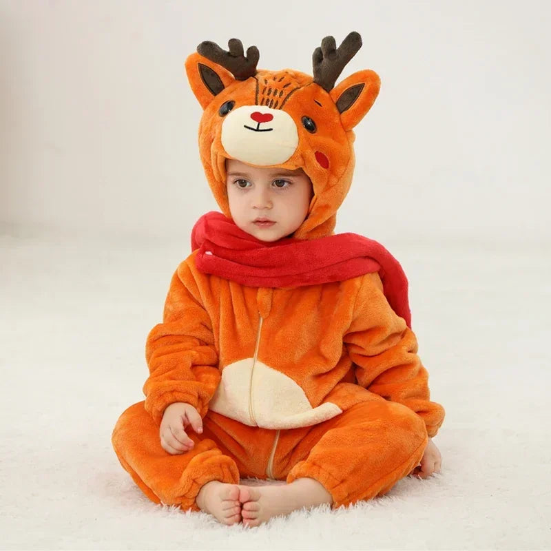 Baby Animal Jumpsuits – Fleece Hooded Rompers with Cute Ears & Tails