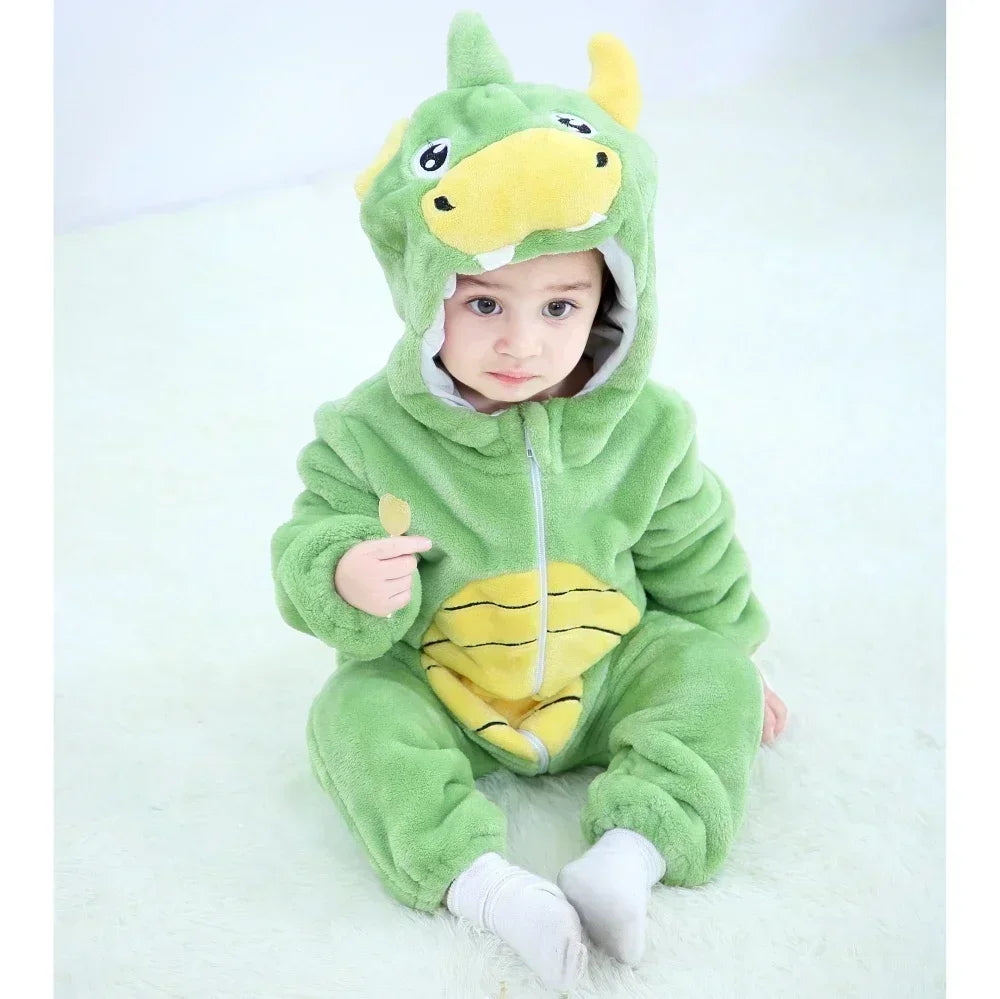 Baby Animal Jumpsuits – Fleece Hooded Rompers with Cute Ears & Tails