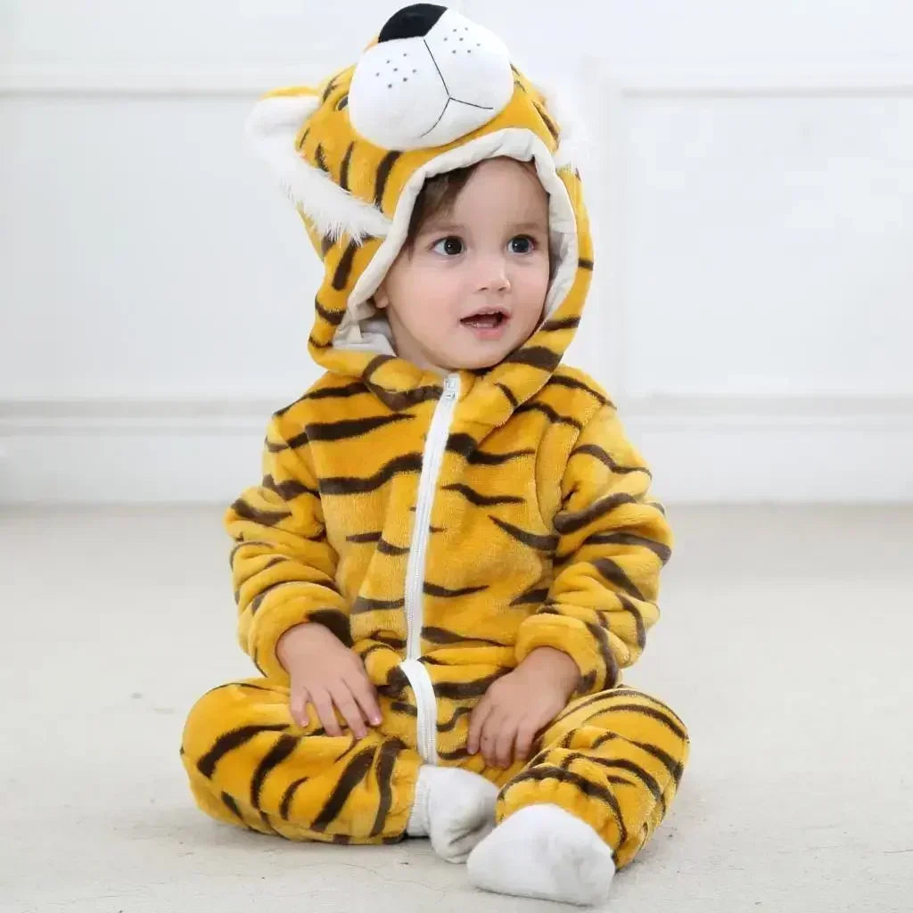 Baby Animal Jumpsuits – Fleece Hooded Rompers with Cute Ears & Tails