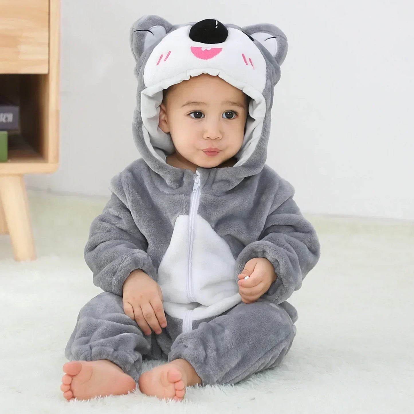 Baby Animal Jumpsuits – Fleece Hooded Rompers with Cute Ears & Tails