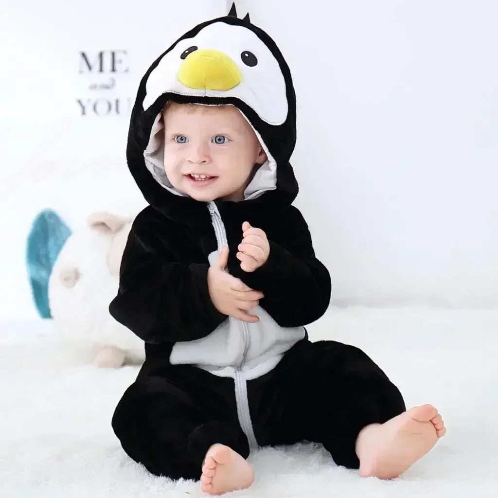 Baby Animal Jumpsuits – Fleece Hooded Rompers with Cute Ears & Tails