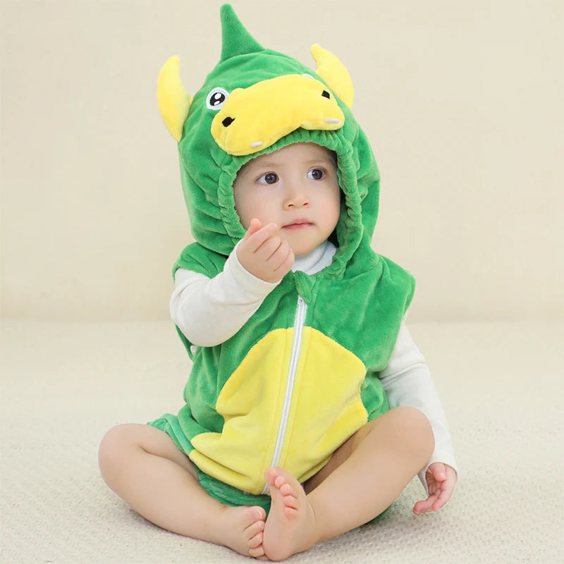 Baby Animal Jumpsuits – Fleece Hooded Rompers with Cute Ears & Tails