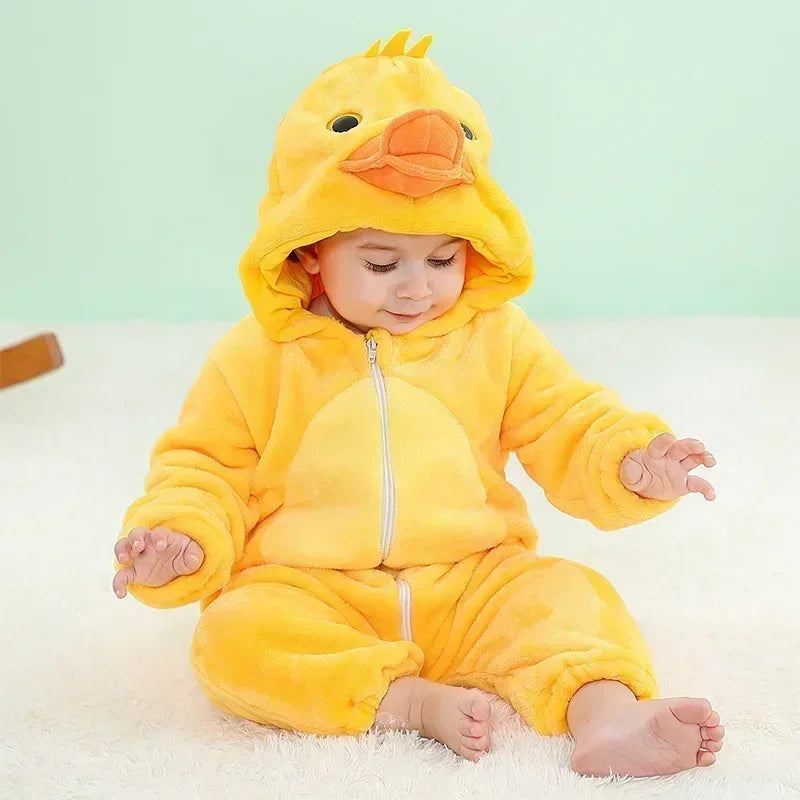 Baby Animal Jumpsuits – Fleece Hooded Rompers with Cute Ears & Tails