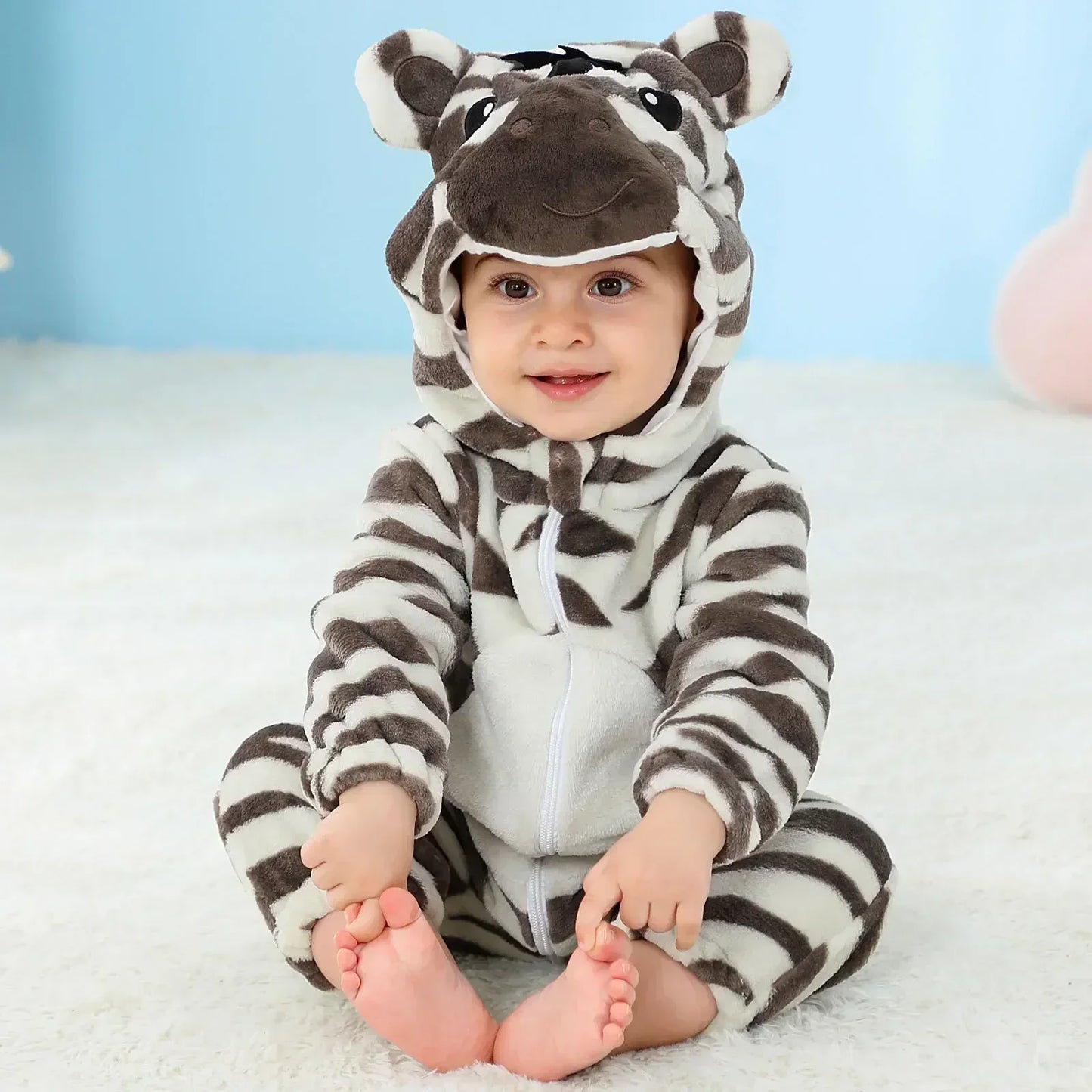Baby Animal Jumpsuits – Fleece Hooded Rompers with Cute Ears & Tails