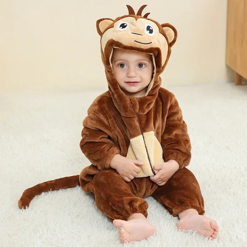 Baby Animal Jumpsuits – Fleece Hooded Rompers with Cute Ears & Tails