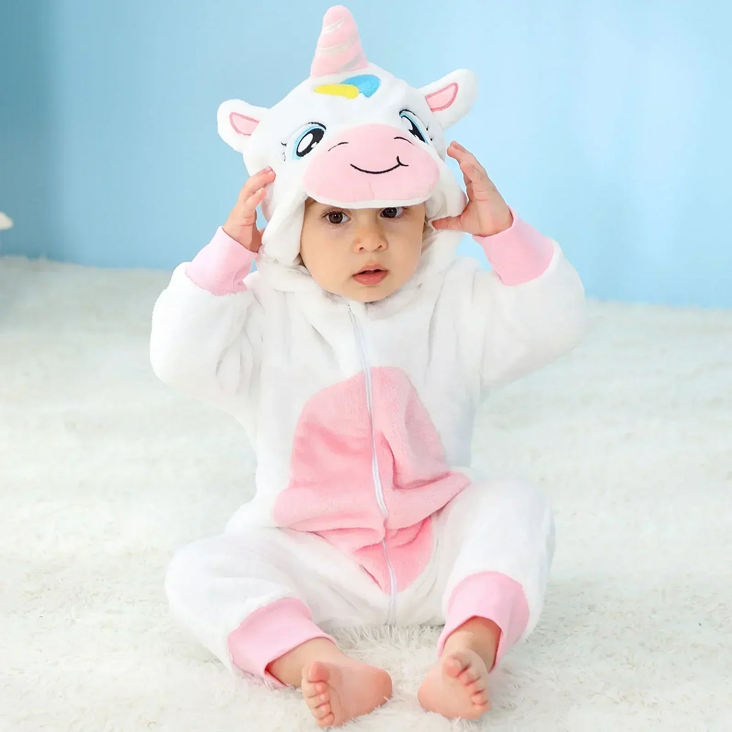 Baby Animal Jumpsuits – Fleece Hooded Rompers with Cute Ears & Tails