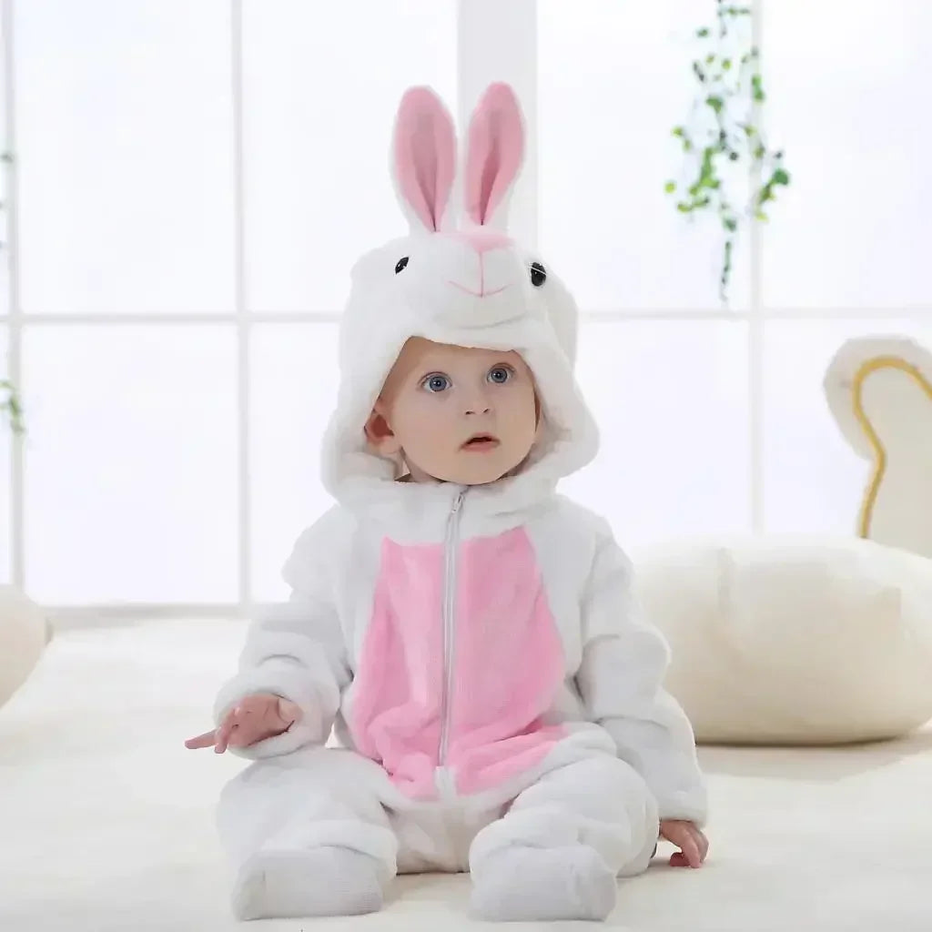 Baby Animal Jumpsuits – Fleece Hooded Rompers with Cute Ears & Tails